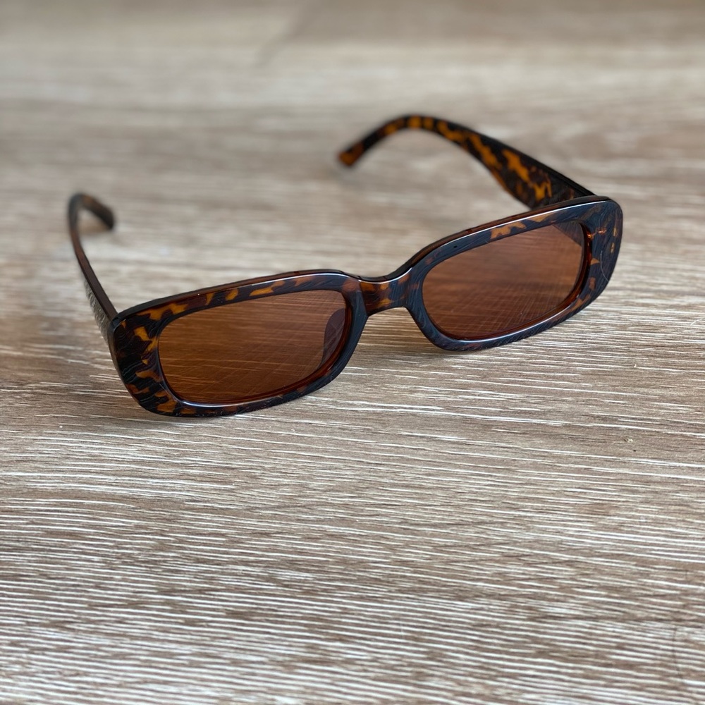 Rectangle Brown Tortoise Shell Acrylic Sunglasses - image 1